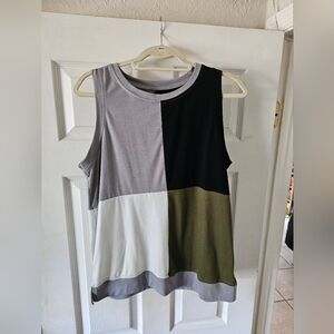 Grey / Black / White / Green Casual Tank Top